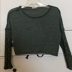 Green knit long sleeve with mesh sleeves